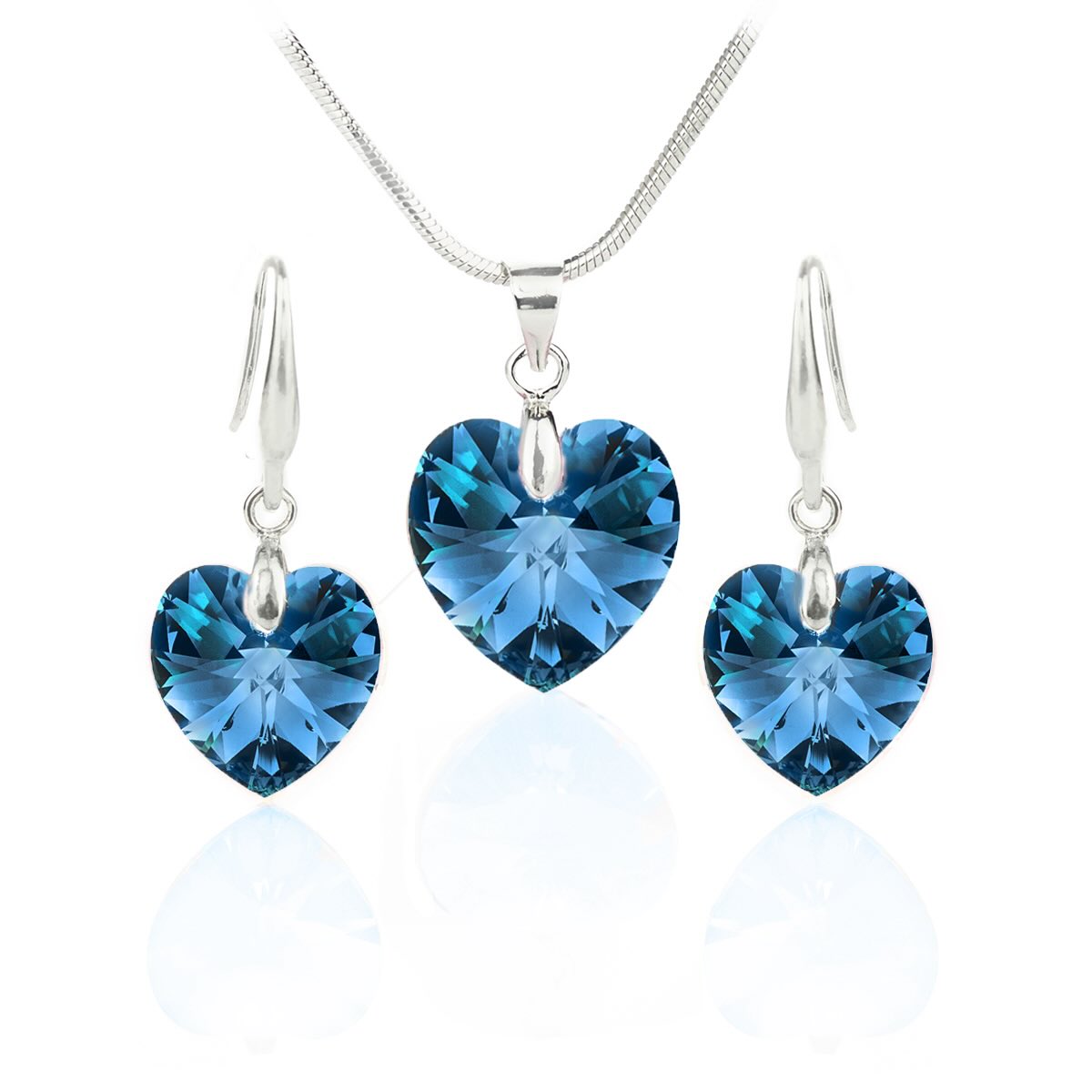 Комплект колие с обици сърца bermuda blue