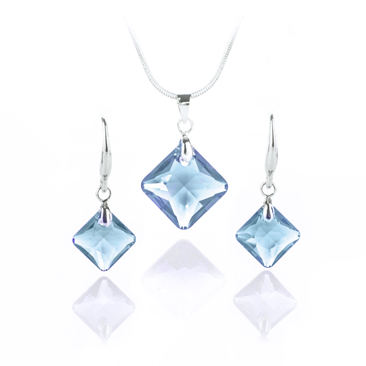 Кристален комплект колие с обици Ромб aquamarine