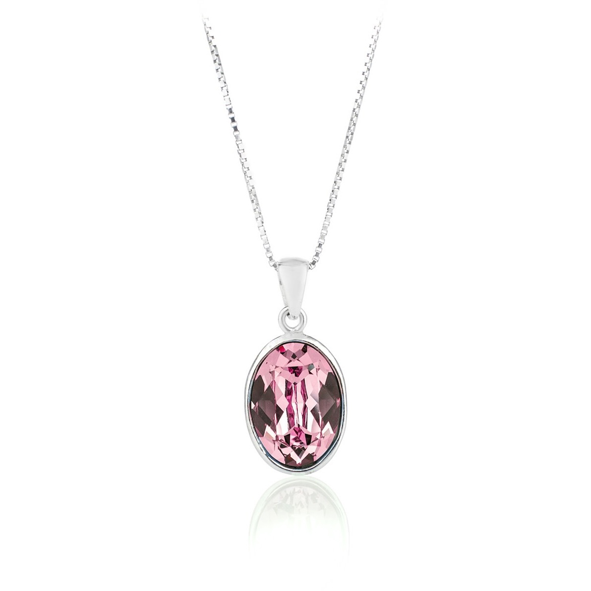 Сребърно кристално колие Овал 14мм light rose