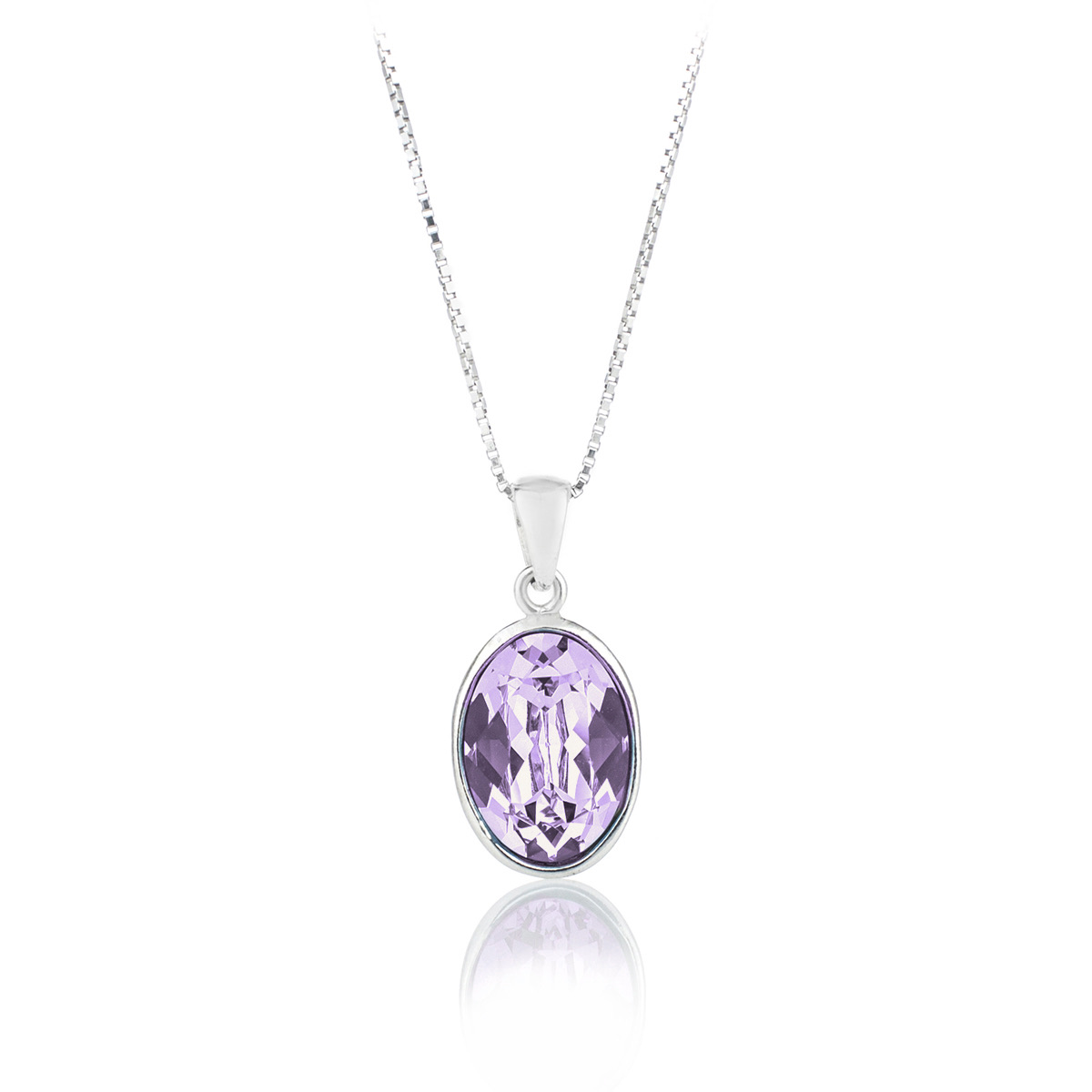 Сребърно кристално колие Овал 14мм violet