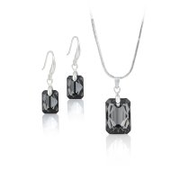 Art.No.sini64351611- Комплект колие и обици с кристали в правоъгълна форма silver night от  