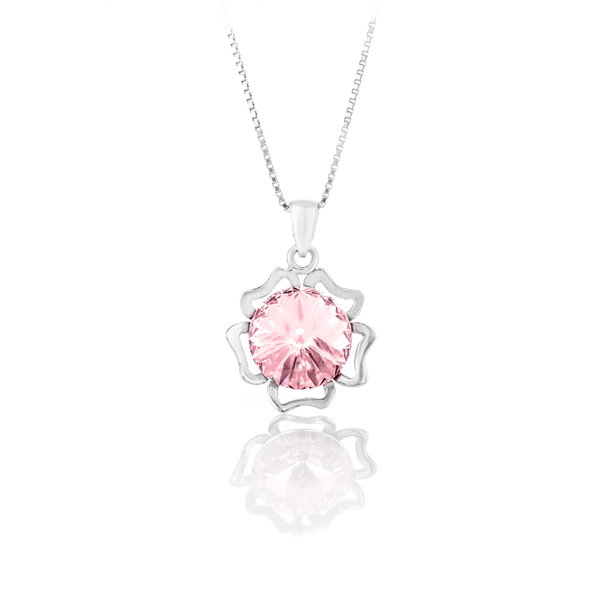 Елегантно сребърно колие с кристал Ривола Цвете light rose