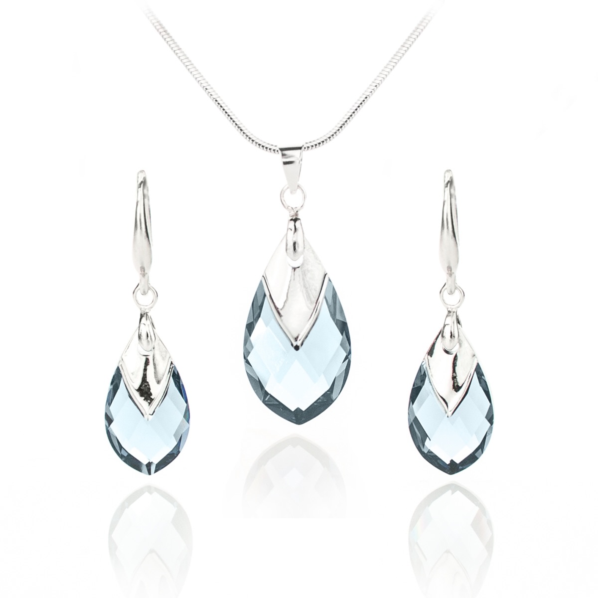 Комплект колие с обици кука Капка с метален детайл aquamarine