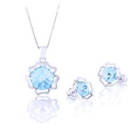 Art.No.aq112212ss39cvovskvd015- Сребърен комплект колие с обици Ривола Цвете aquamarine от  