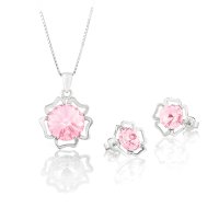 Art.No.lr112212ss39cvovskvd015- Сребърен комплект колие с обици Ривола Цвете light rose от  