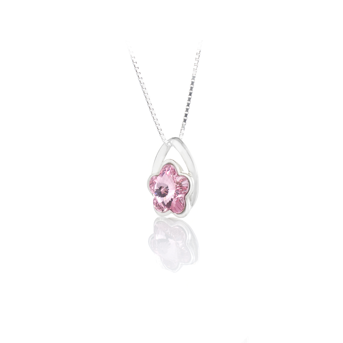 Сребърно колие Цвете с австрийски кристал light rose