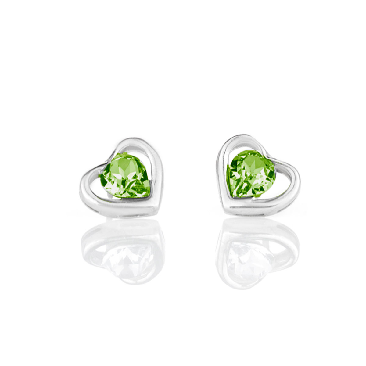 Сребърни обици Сърца с австрийски кристали peridot