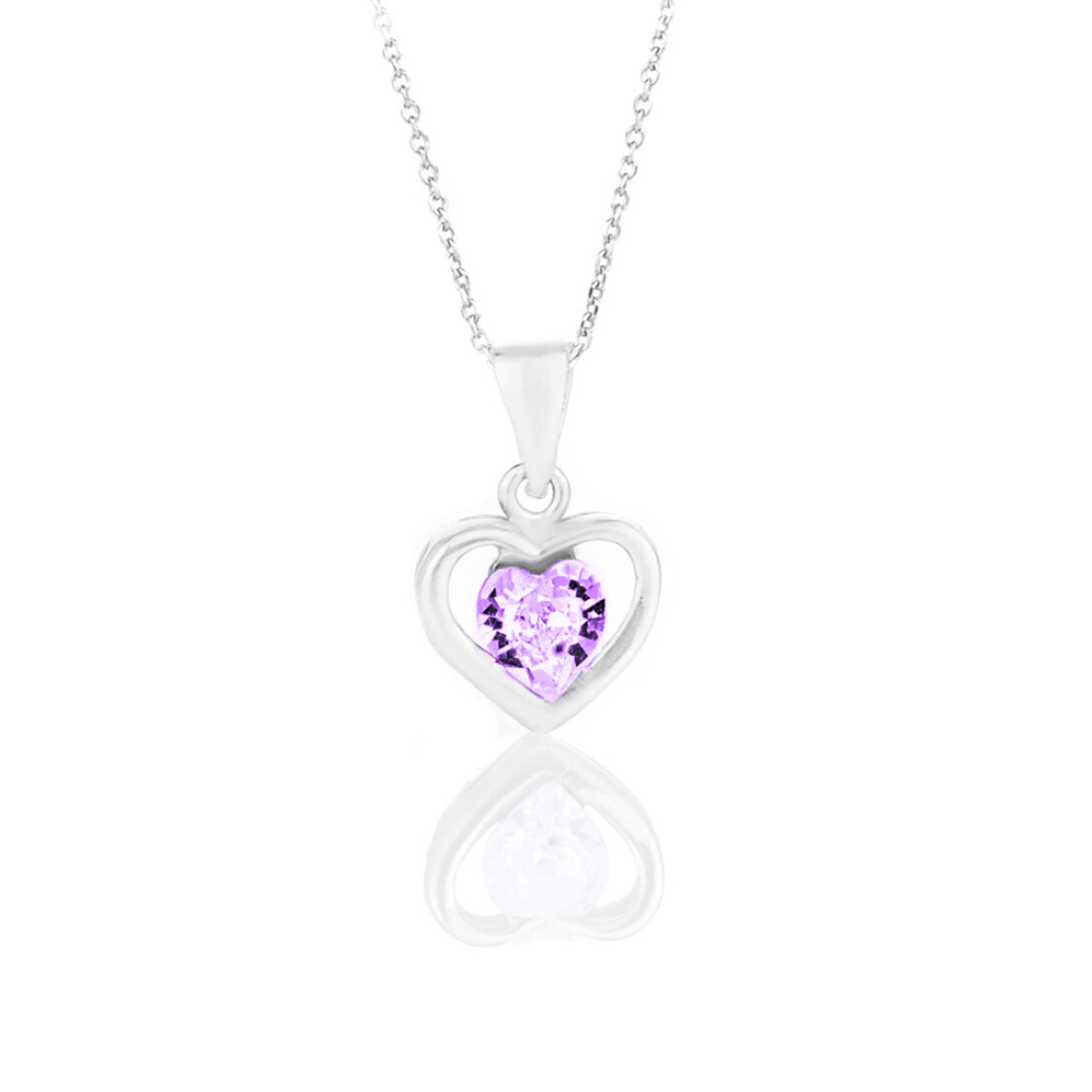 Сребърно колие Сърце с австрийски кристал light amethyst