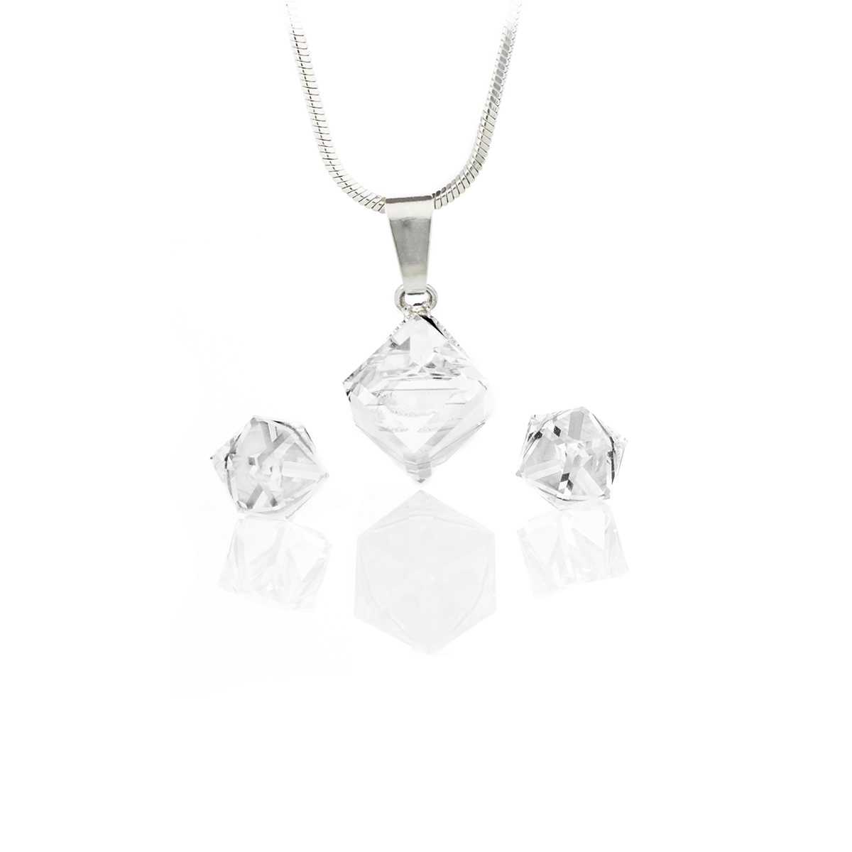 Комплект кристални кубчета с колие 8мм и обици винт 6мм crystal