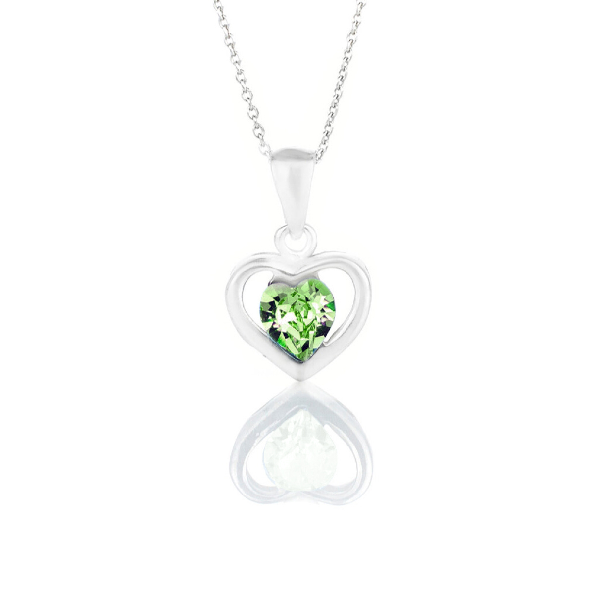 Сребърно колие Сърце с австрийски кристал peridot
