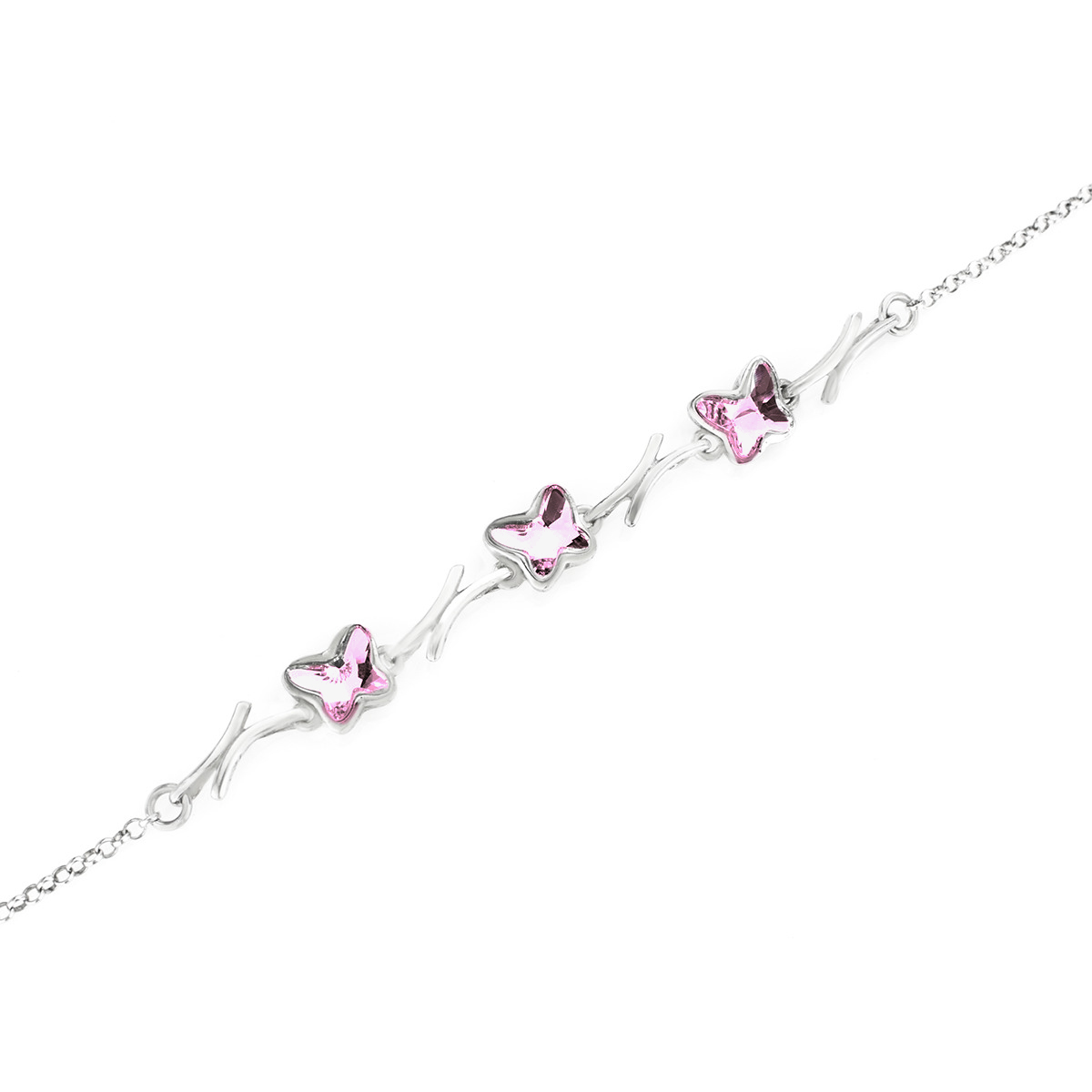 Сребърна гривна с 3 елемента Пеперуди light rose