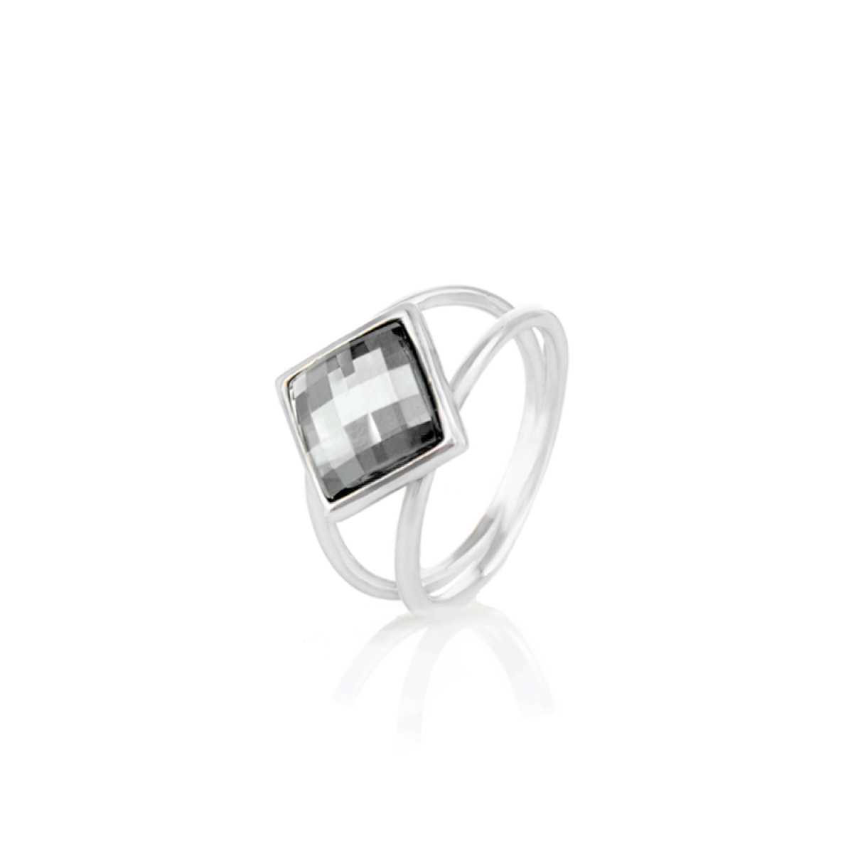 Сребърен пръстен с австрийски кристал Ромб black diamond