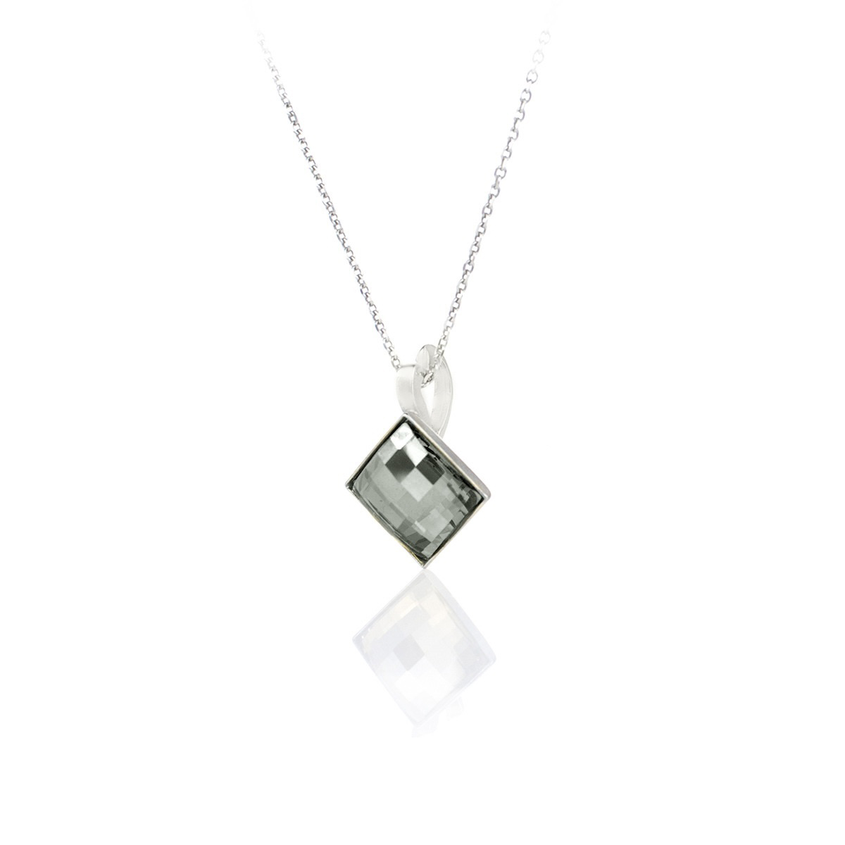Сребърно колие с австрийски кристал Плочка black diamond