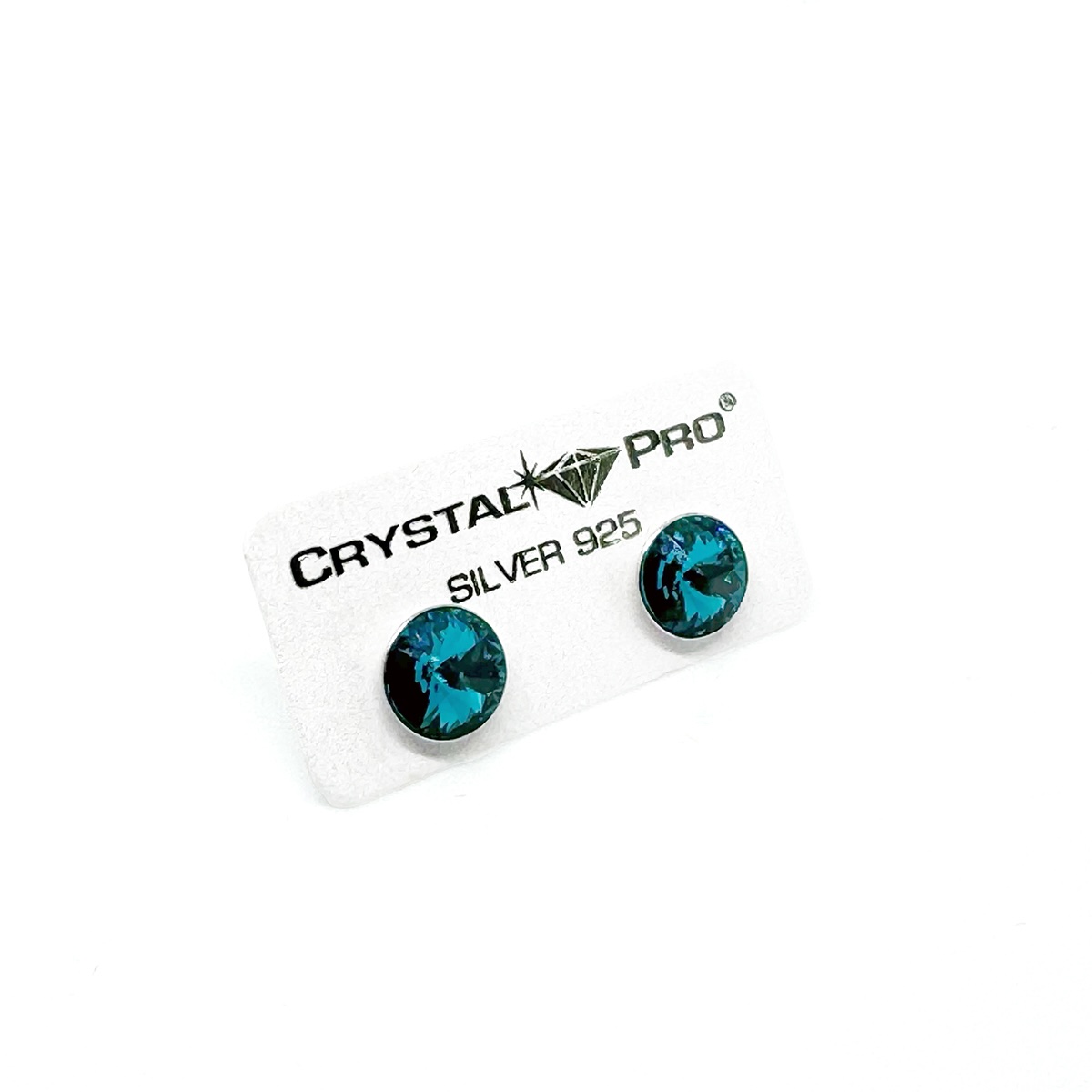 Сребърни обици с австрийски кристали Риволи 8мм blue zircon