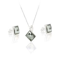 Art.No.bld249388ovsfzd025- Сребърен комплект колие с обици винт Плочка black diamond от  