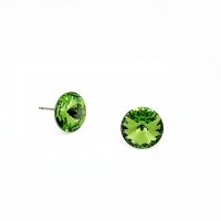 Art.No.p112212ovs- Сребърни обици винт с австрийски кристали Риволи 12мм peridot от  