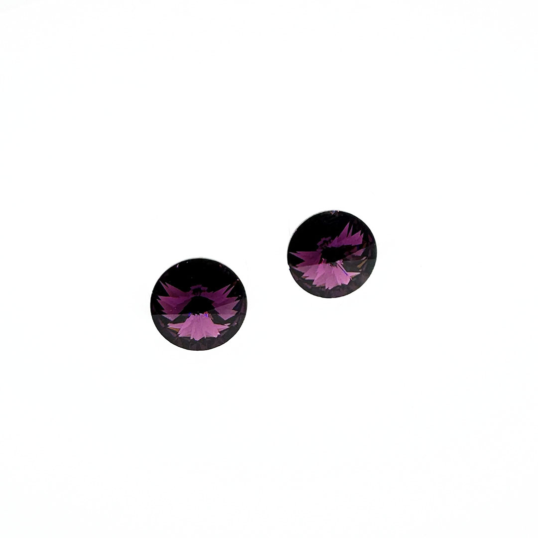Сребърни обици винт с австрийски кристали Риволи 12мм amethyst