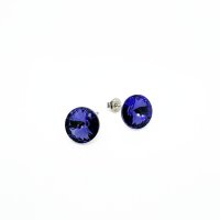 Art.No.tan112212ovs- Сребърни обици винт с австрийски кристали Риволи 12мм tanzanite от  