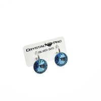 Art.No.aq112212ops- Сребърни обици панта с австрийски кристали Риволи 12мм aquamarine от  