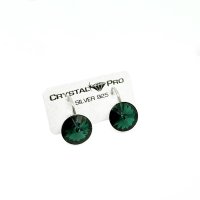 Art.No.em112212ops- Сребърни обици панта с австрийски кристали Риволи 12мм emerald от  