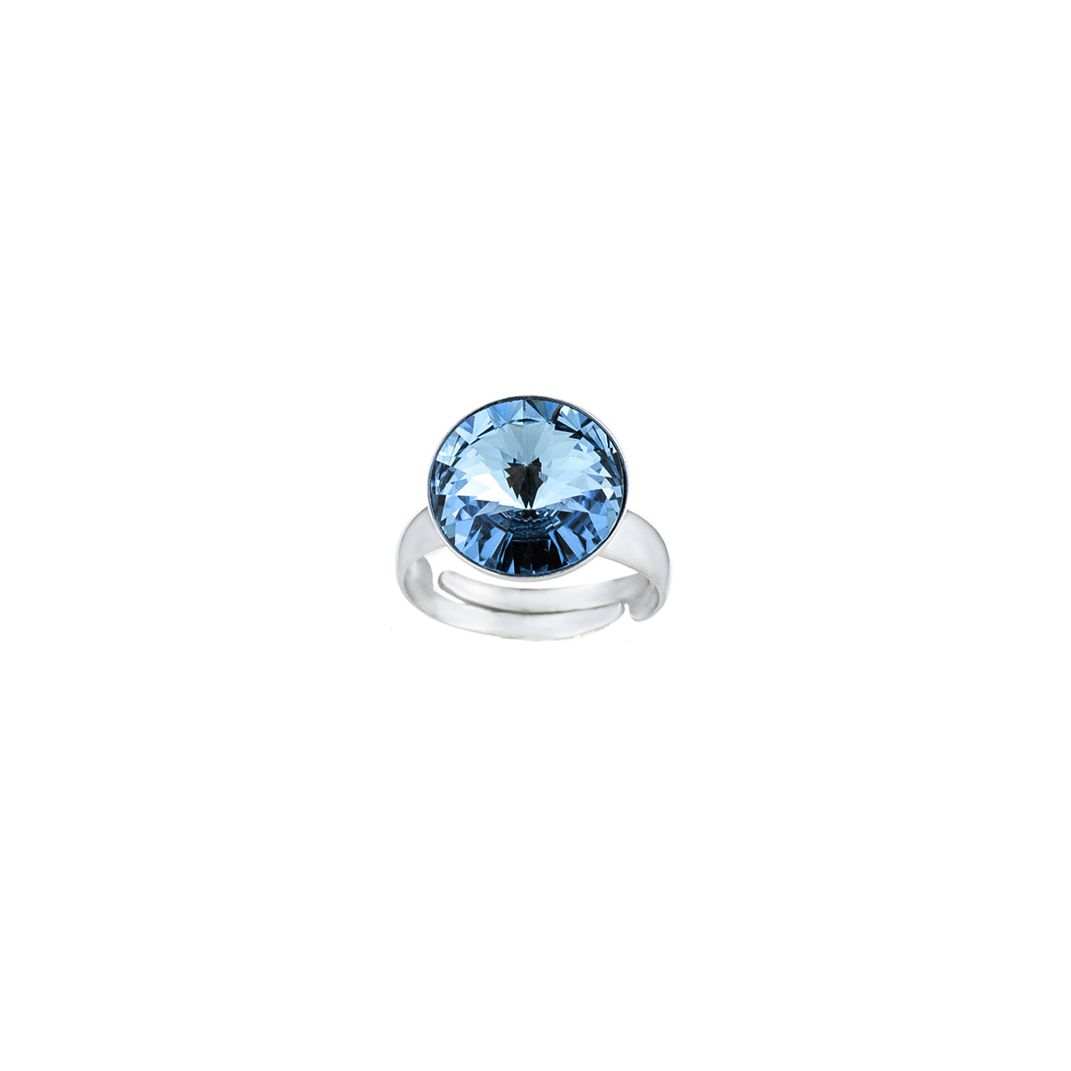 Регулиращ  сребърен пръстен Риволи 12мм aquamarine