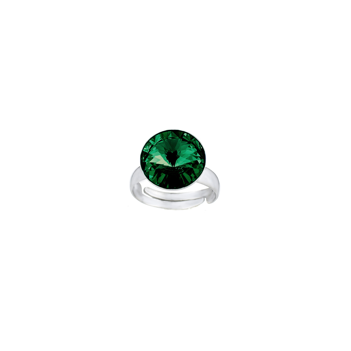 Регулиращ  сребърен пръстен Риволи 12мм emerald