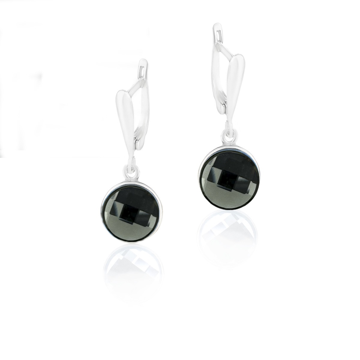 Сребърни висящи обици Кръг black diamond
