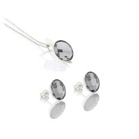Art.No.bld20351010ovsfzd025- Сребърен комплект колие с обици винт Кръг black diamond от 