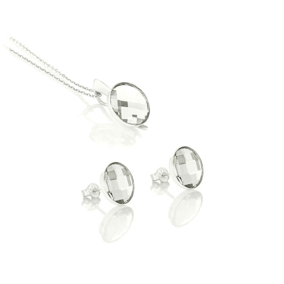Сребърен комплект колие с обици винт Кръг silver shade