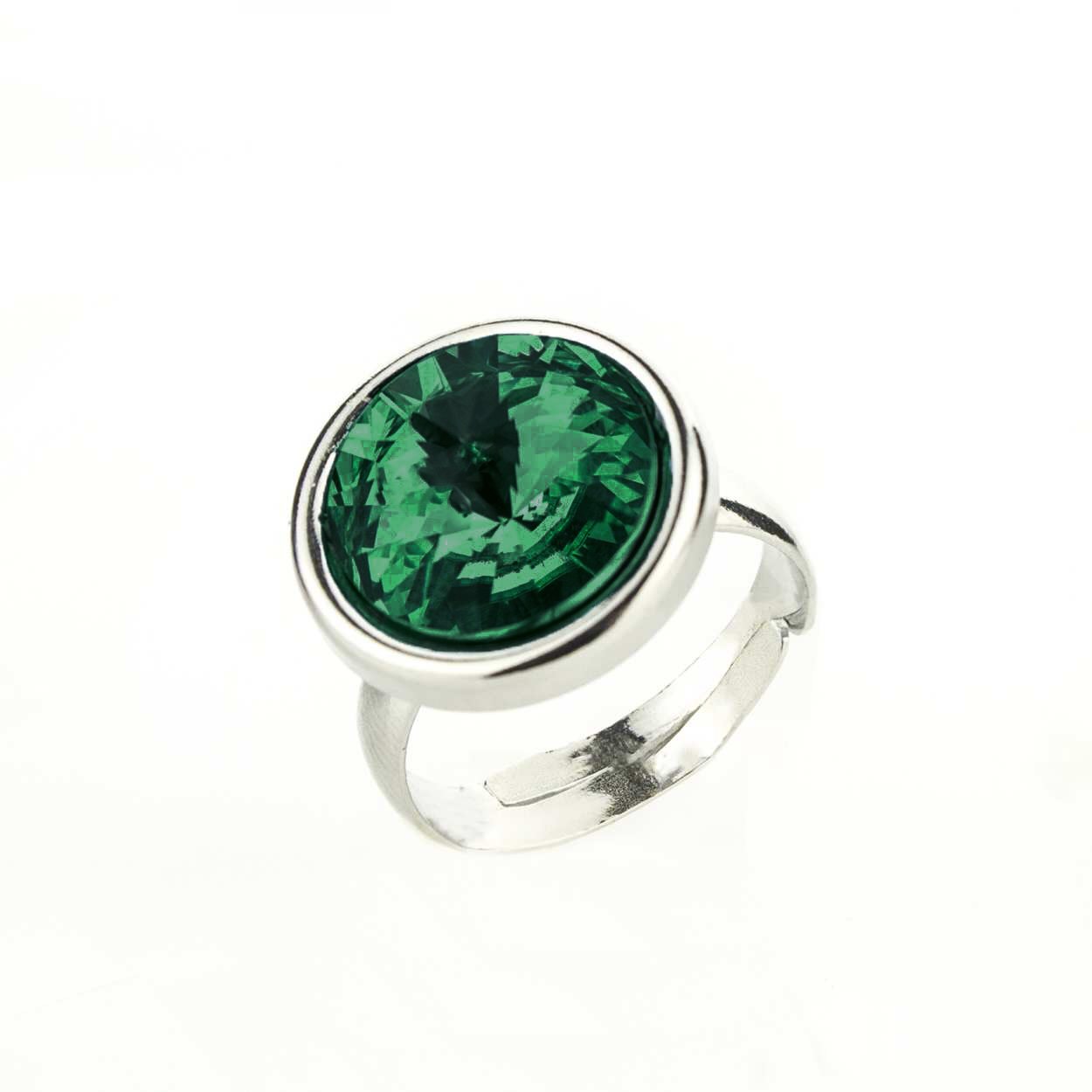 Регулируем сребърен пръстен Ривола раунд emerald