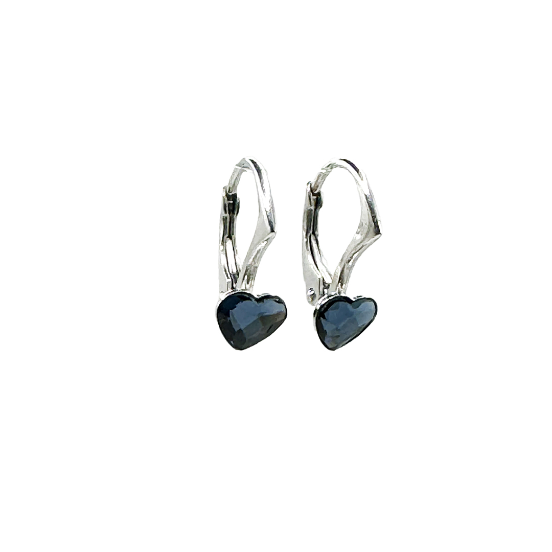 Детски сребърни обици Сърца 6мм denim blue