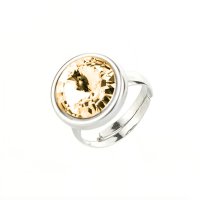 Art.No.gs112212roundprsg- Регулируем сребърен пръстен с позлата Ривола раунд golden shadow от  