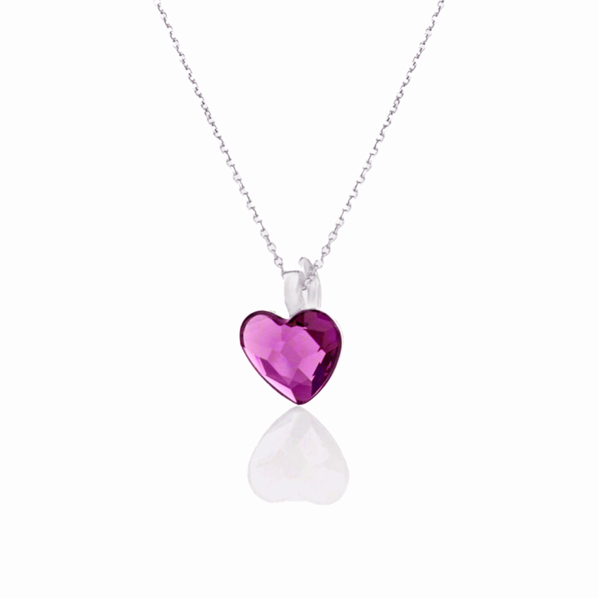 Сребърно колие Сърце 10мм fuchsia