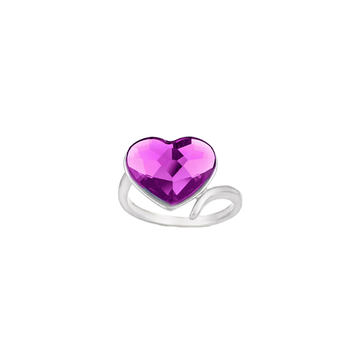 Дамски сребърен пръстен Сърце 14мм fuchsia