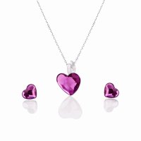 Art.No.f2808106ovsfzd025- Сребърен комплект колие с обици винт Сърце fuchsia от  