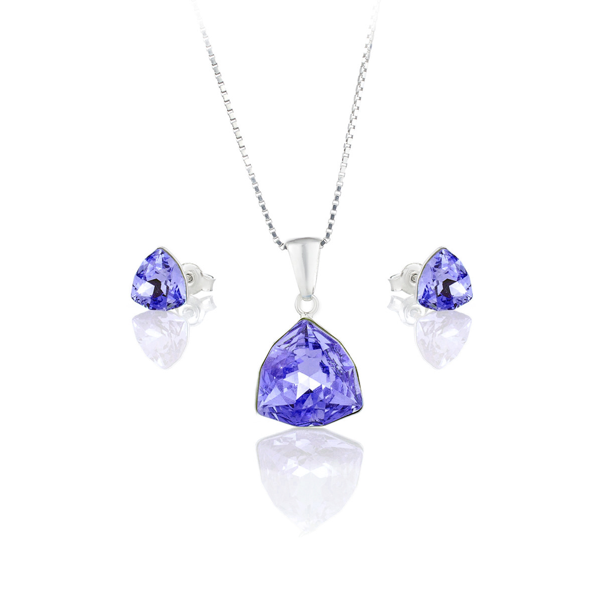 Сет колие с обици винт сребро 925 Trilliant tanzanite
