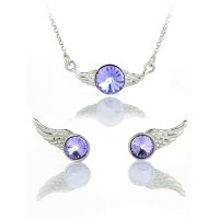 Art.No.v1122ss39ss29wingovsmir001- Сребърен комплект колие с обици Ривола крила violet от  