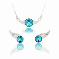 Art.No.blz1122ss39ss29wingovsmir001- Сребърен комплект колие с обици Ривола крила blue zircon от  
