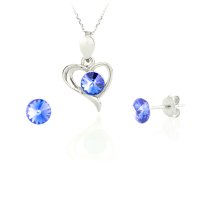 Art.No.sap1122ss29heartss29ovsfzd025- Сребрен комплект колие Сърце с обици винт saphire от  