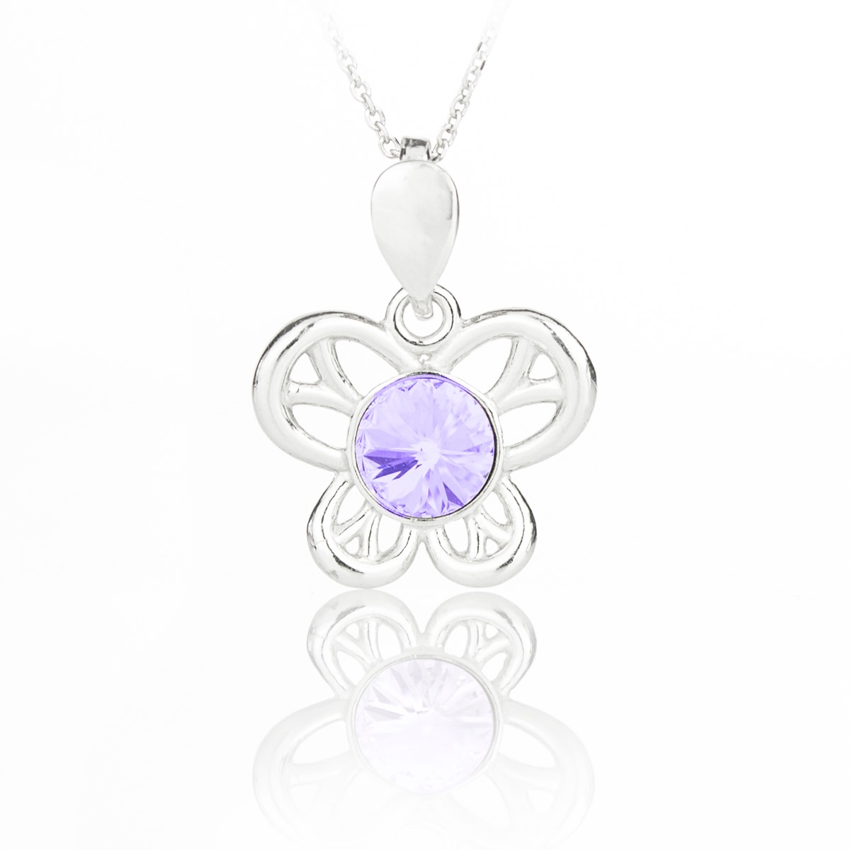 Сребърно колие Пеперуда с кристал violet