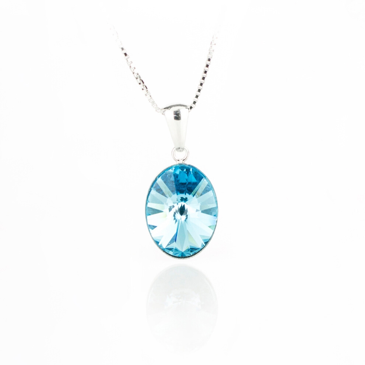 Сребърно колие с кристал Овал Риволи aquamarine