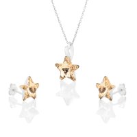 Art.No.gs47451010ovsfzd025- Сребърен комплект колие с обици винт Звезда golden shadow от  