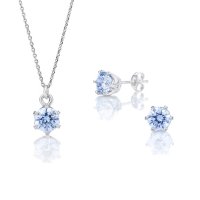 Art.No.bluezirconia6setovs- Сребърен комплект колие с обици винт Цирконий fancy blue от  