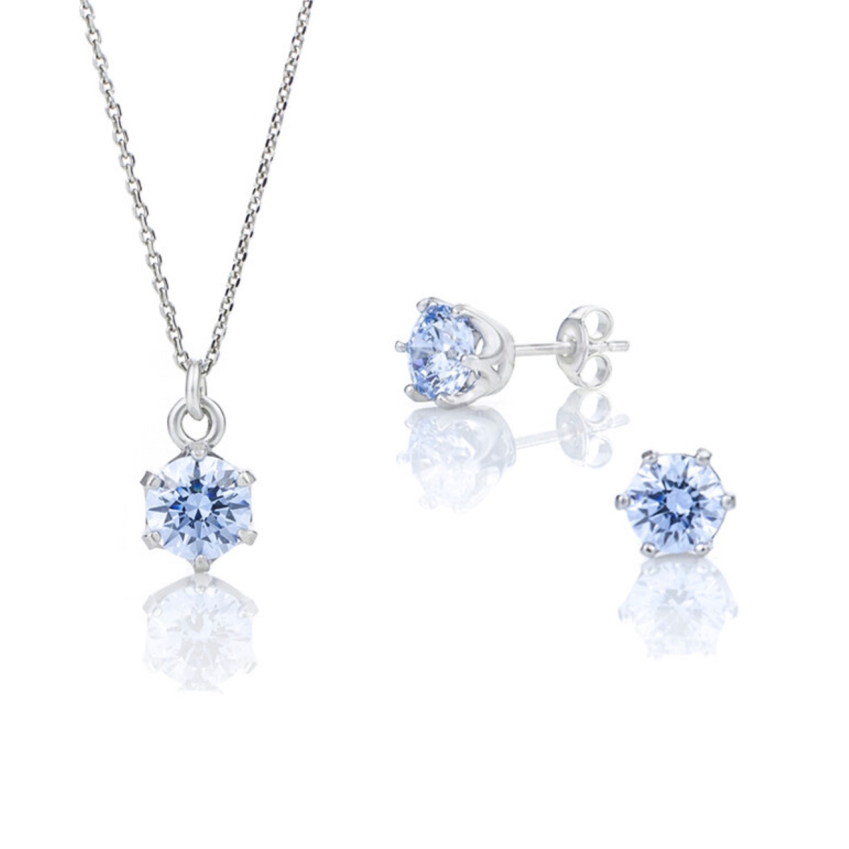 Сребърен комплект колие с обици винт Цирконий fancy blue