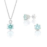 Art.No.greenzirconia6setovs- Сребърен комплект колие с обици винт Цирконий frosty mint от  