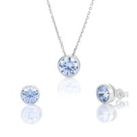 Art.No.bluezirconiaroundsetovs- Нежен сребърен комплект колие с обици Цирконий раунд fancy blue от  