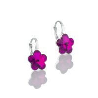 Art.No.f474410ops- Сребърни обици панта с кристали Цвете 10мм fuchsia от  
