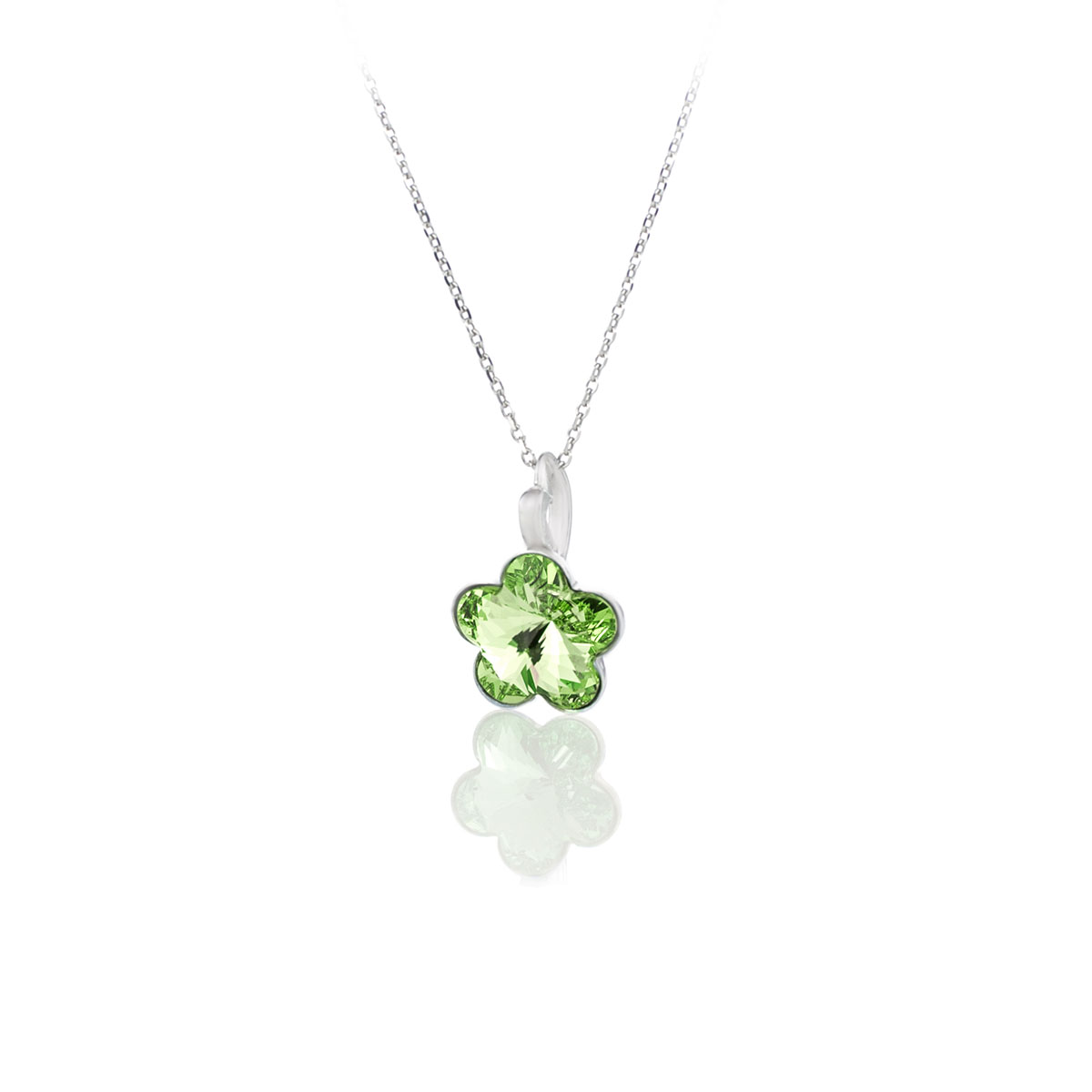 Сребърно колие с кристално цвете 10мм peridot