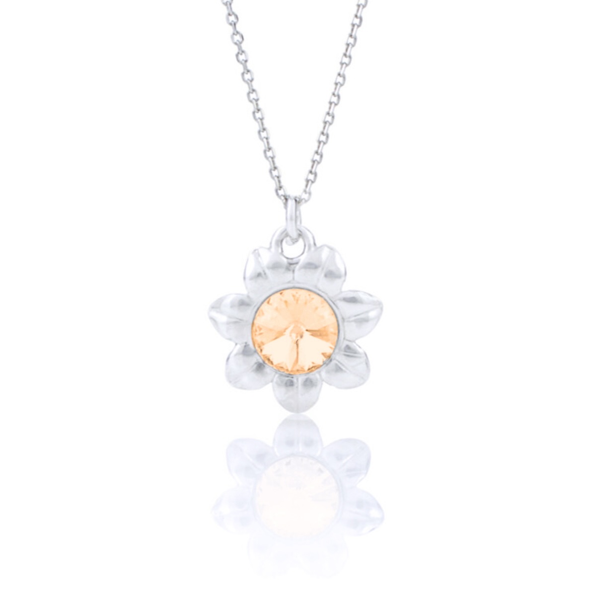 Сребърно колие Слънце с австрийски кристал light peach