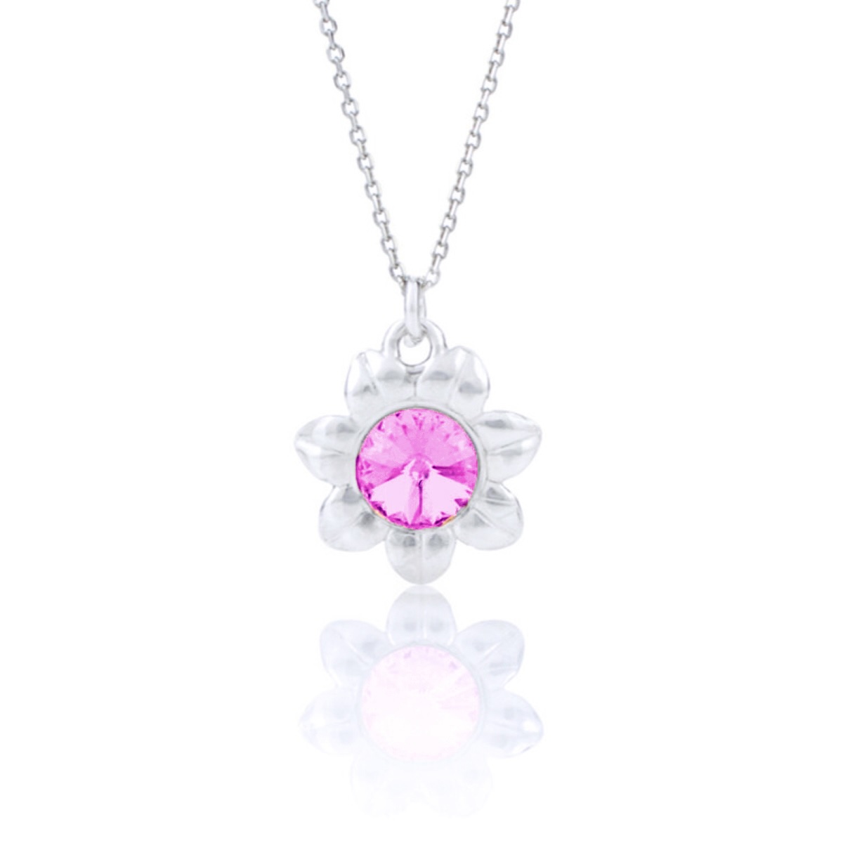 Сребърно колие Слънце с австрийски кристал rose